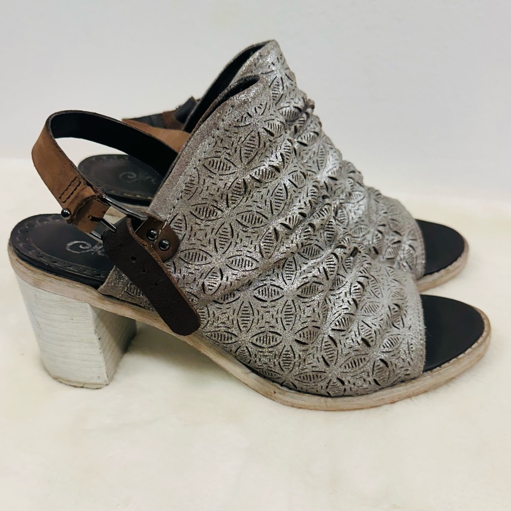 Naughty Monkey Elegant Silver and Brown Women's Heeled Sandals Size 10